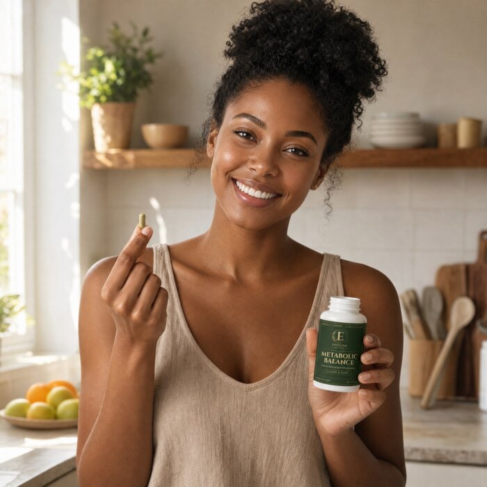 Woman holding Metabolic Balance capsules